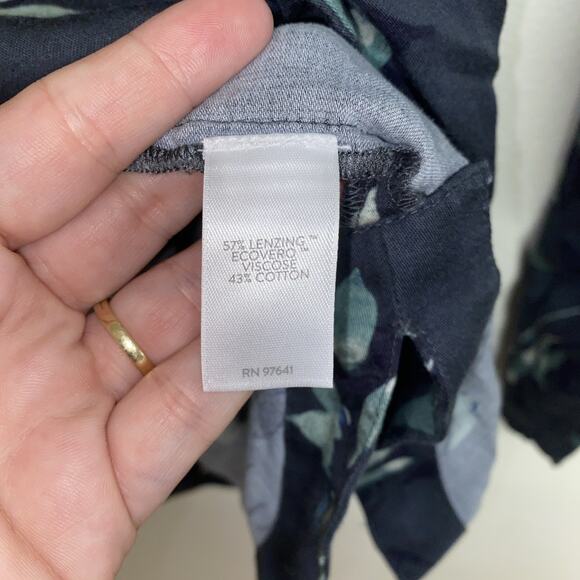 Pure Jill Indigo Blue Gauzy Floral Button Down Top Size XL Soft - Picture 7 of 9